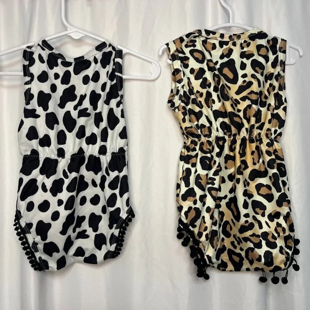 3/$20 Bundle •Baby Sleeveless Romper Bundle – Cow Print & Leopard Print –